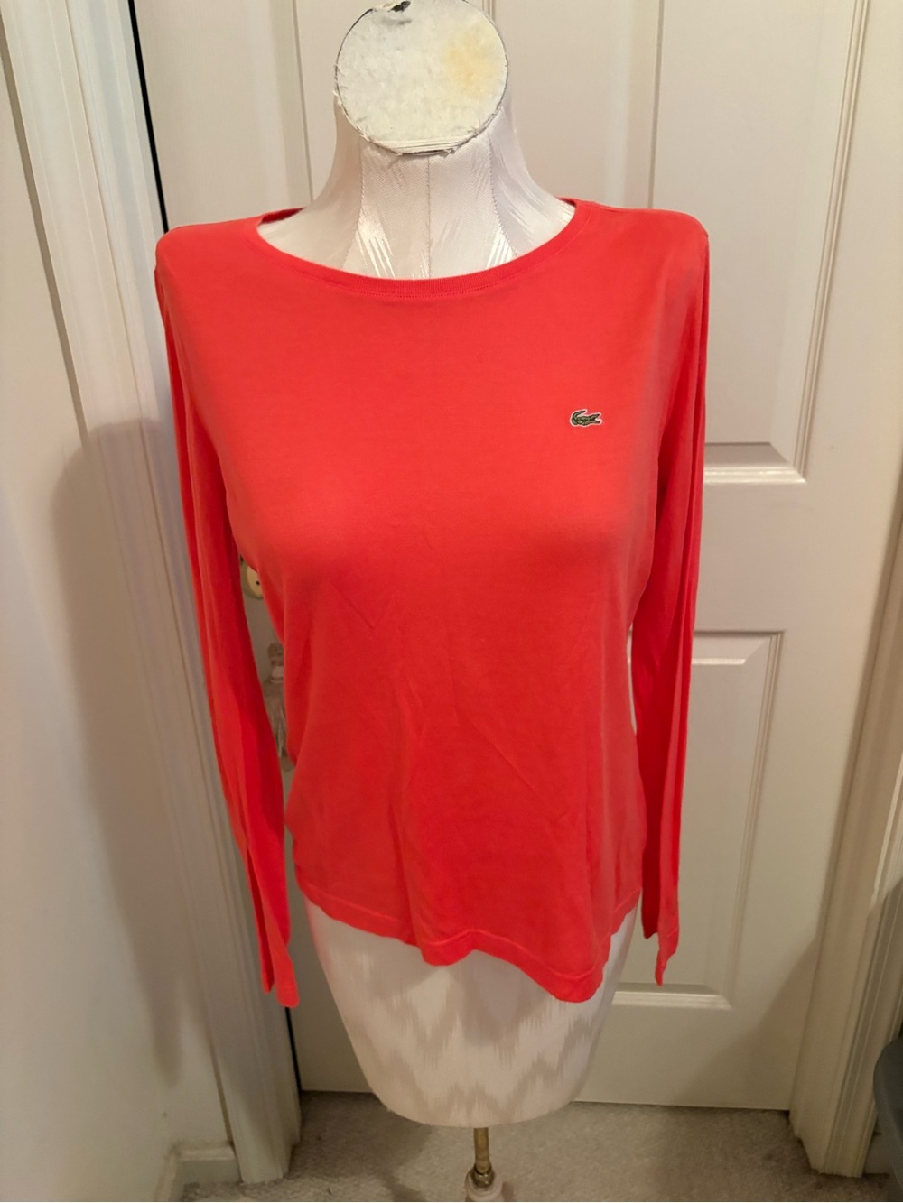 Lacoste Coral-Red Long Sleeve Crewneck Top women’s 42